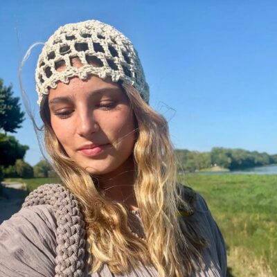 bonnet crochet coton beige un brin création