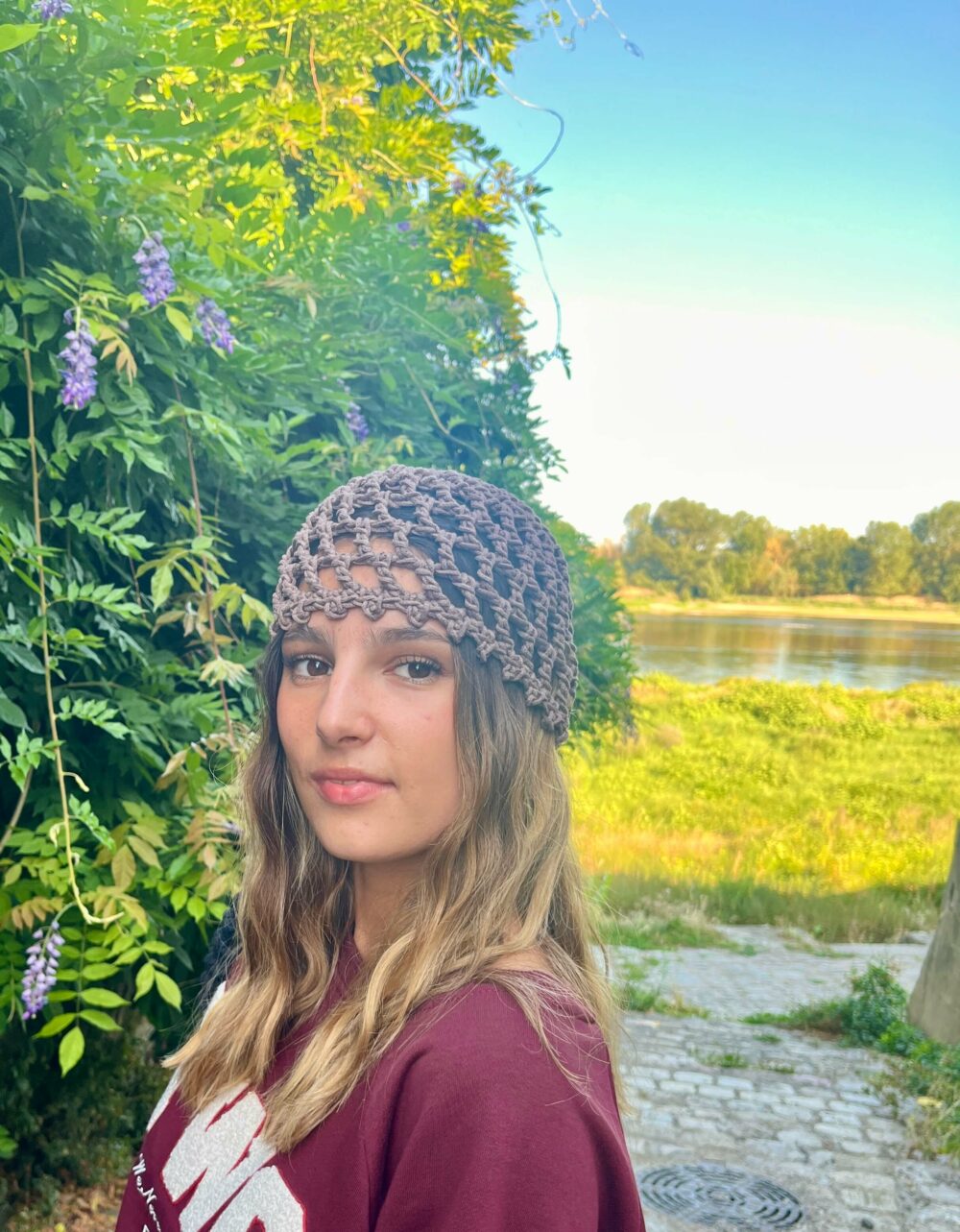 bonnet crochet coton chocolat un brin création