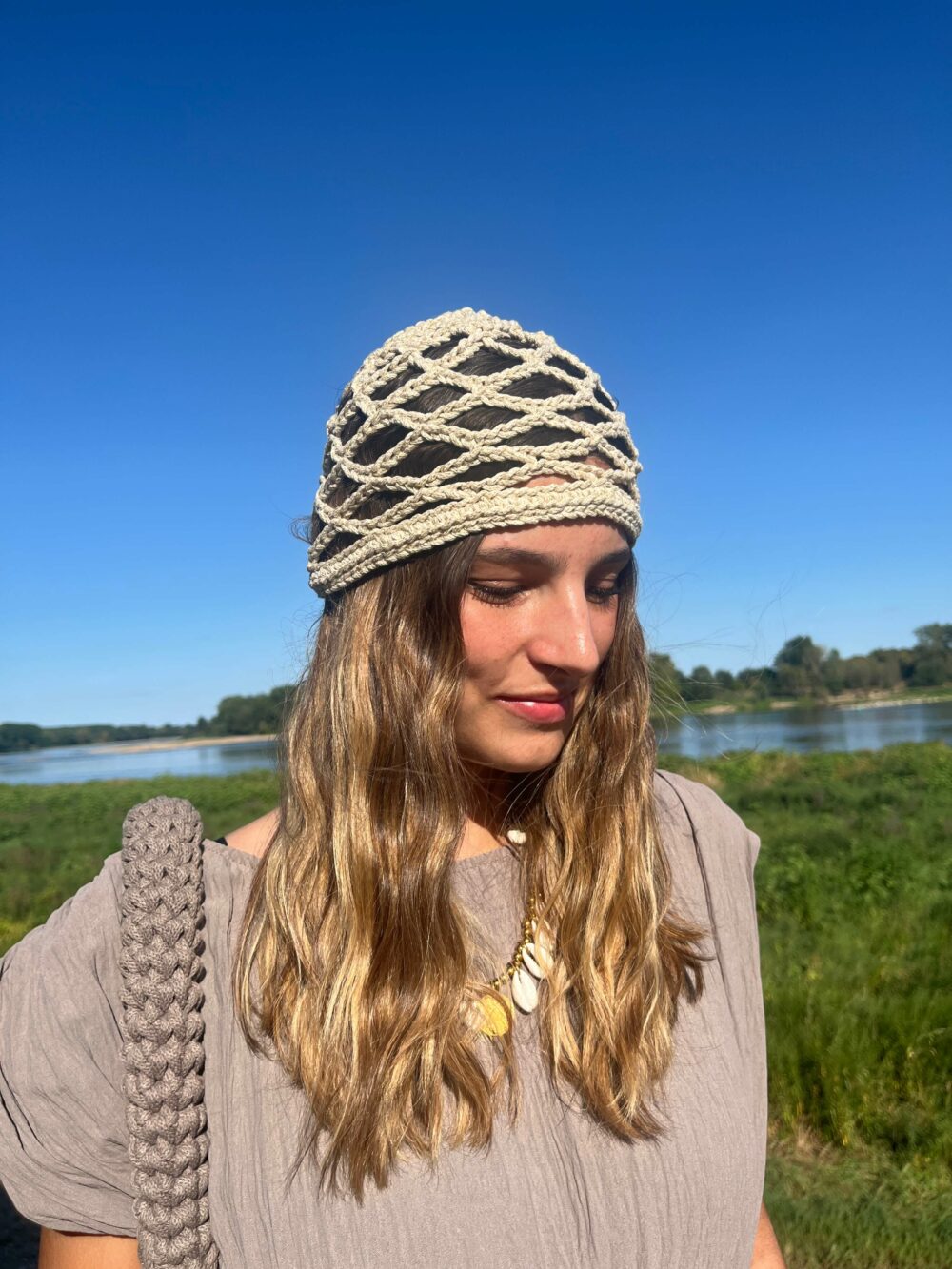bonnet/crochet/coton/greige/un/brin/création